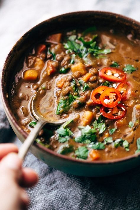 7 Hearty Winter Soups From Around The Globe - Casa Watkins Living Moroccan Sweet Potato, Potato Lentil Soup, Winter Detox, Slow Cooker Lentil Soup, Moroccan Soup, Sweet Potato Lentil Soup, Lentil Recipe, Lentil Soup Recipes, Crock Pot Recipes