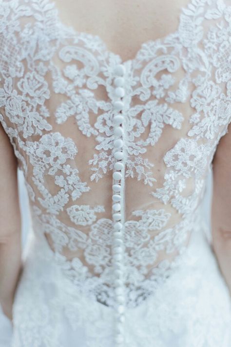 Lace back wedding dress with buttons Wedding Dress With Back Buttons, Button Up Wedding Dress Back, Lace Back Wedding Dress With Buttons, Wedding Dress With Buttons, Lace Back Wedding Dress, Beaded Lace Wedding Dress, Wedding Dress Backs, Lace Back Dresses, Dress With Buttons