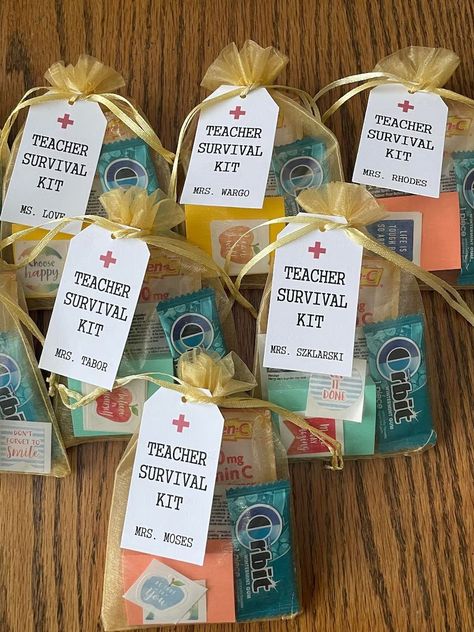 ASSEMBLED Teacher Survival Kit, Teacher Appreciation Gift, Teacher Survival Bag, Teacher Survival Kit, Student Favor Bags, School Survival - Etsy Teacher Gifts From Teachers, Back To School Treat Bags For Teachers, Teacher Appreciation Gifts From High School Students, Teacher Pick Me Up Gifts, Teacher Mailbox Treats, Teacher Appreciation Small Gift Ideas, Small Teacher Gift Ideas, Back To School Team Gifts, Pta Teacher Gifts