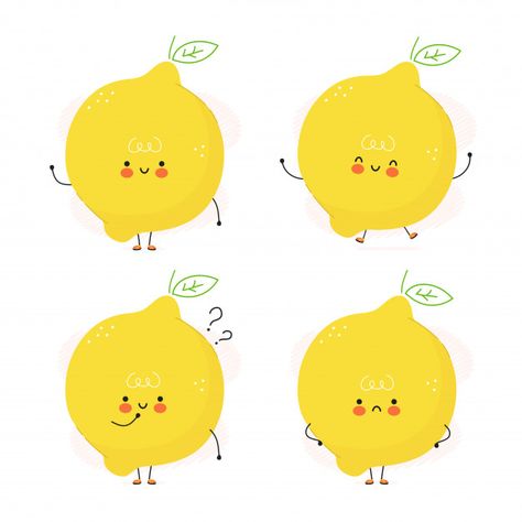 Cute Lemon Drawing, Lemon Cute, Lemon Aesthetic, Fruit Character, Lemon Logo, Lemon Drawing, Fruit Graphic, Kawaii Sushi, Happy Tea