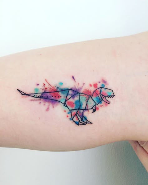 Tattoo Sleeve Watercolor, T Rex Tattoo, Origami Dinosaur, Dinosaur Tattoo, Origami Tattoo, Dinosaur Tattoos, Tattoos For Kids, Friend Tattoos, Little Tattoos