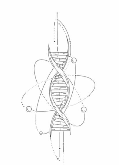 Dna Helix Drawing, Science Tattoo Sleeve, Culinary Tattoos, Cosmos Tattoo, Science Tattoo, Dna Tattoo, Triple Helix, Dna Helix, Fine Line Tattoos