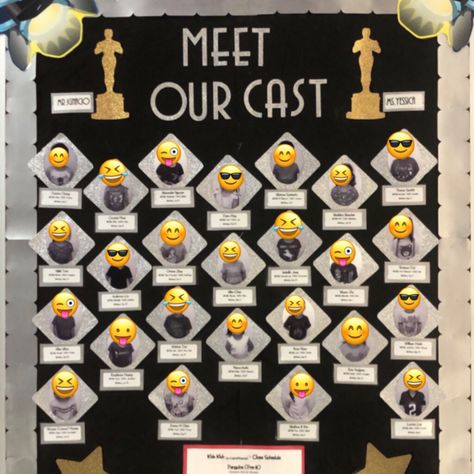 Meet Our Staff Bulletin Board Ideas, Meet The Staff Bulletin Board, Spotlight Bulletin Board, Black And White Bulletin Board, Staff Bulletin Boards, Hollywood Theme Classroom, Class Bulletin Boards, Classroom Boards, S Pictures