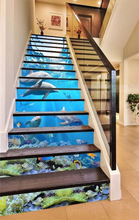 3D Sea shark Stair Risers Decoration Photo Mural Vinyl Decal Wallpaper AU | Home & Garden, Home Décor, Decals, Stickers & Vinyl Art | eBay! Stairway Art, Decal Wallpaper, Wallpaper Stairs, Stair Art, Stair Decals, Stair Riser Decals, Stair Stickers, Business Activities, Marble Stairs