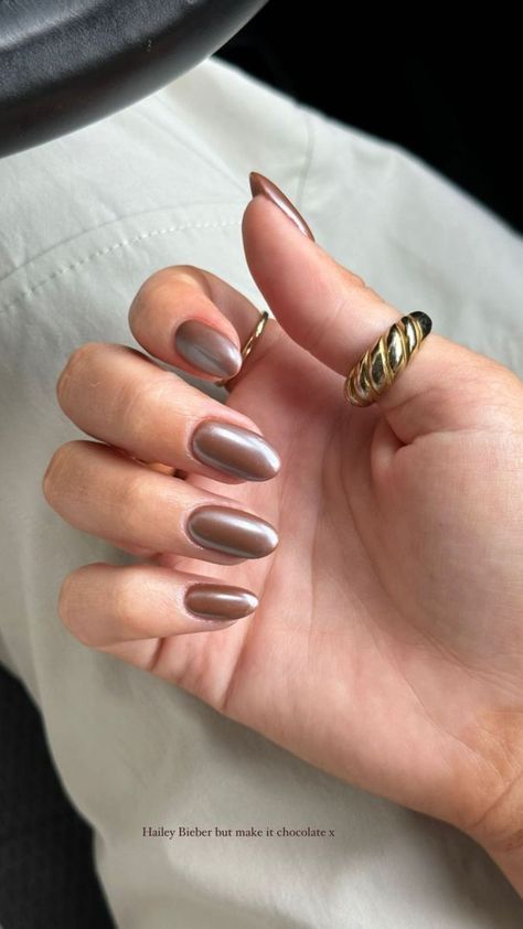 Classy Fall Nails 2023, September Nails Chrome, Tan Chrome Nails, Chrome Nails Fall, Brown Chrome Nails, Vaca Nails, Chrome Nail Colors, Fall Nails 2023, Girly Tips