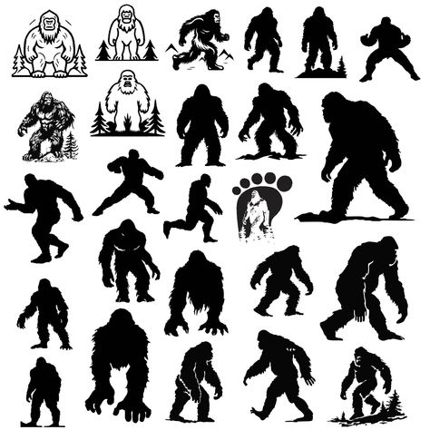 Bigfoot Tattoo Ideas, Big Foot Drawing, Sasquatch Tattoo, Bigfoot Clipart, Sasquatch Sticker, Sasquatch Silhouette, Bigfoot Svg, Bigfoot Silhouette, Bigfoot Art