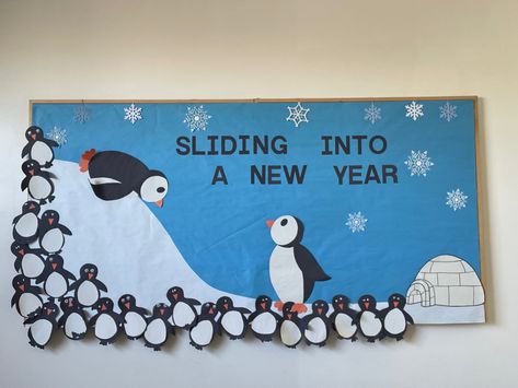 Antartica Bulletin Board, January Prek Bulletin Boards, Penguin Winter Bulletin Boards, Snowflake Bulletin Board Preschool, January Daycare Bulletin Boards, January Kindergarten Bulletin Board, Penguin Bulletin Boards For Preschool, Winter Bulletin Board Ideas For Library, 3d Winter Bulletin Boards