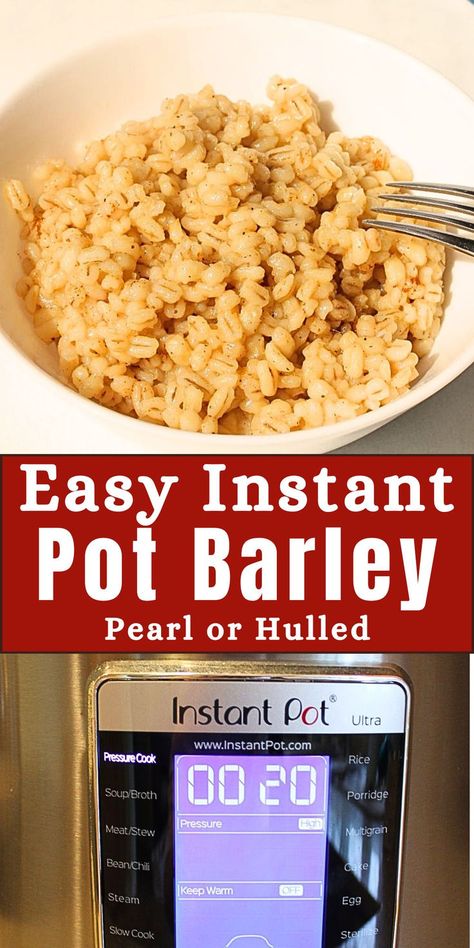 Bowl of barley with a fork. Instant Pot Barley Recipes, Hulled Barley Recipes, Amazing Slow Cooker Recipes, Barley Risotto, Barley Recipe, Vegan Instant Pot Recipes, Healthy Side Dish, Steamed Vegetables, Healthy Side