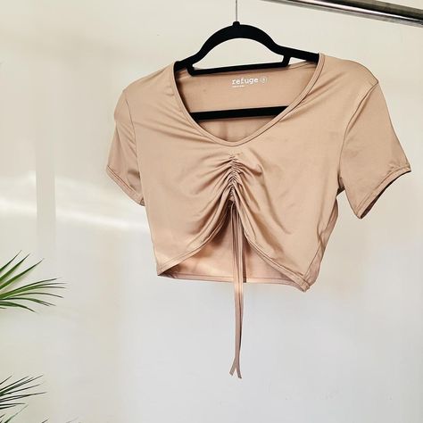 Cute Nude Crop Top w/ drawstring for tying Size:... - Depop Nude Crop Top, Crop Top, Crop Tops, Skin, Clothes