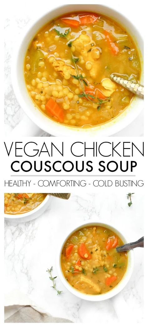 Chicken Couscous Soup, Couscous Soup, Chicken Couscous, Vegetarian Nutrition, Vegan Dinner Recipes Easy, Soup Healthy, Vegan Chicken, Couscous Recipes, Veggie Meals