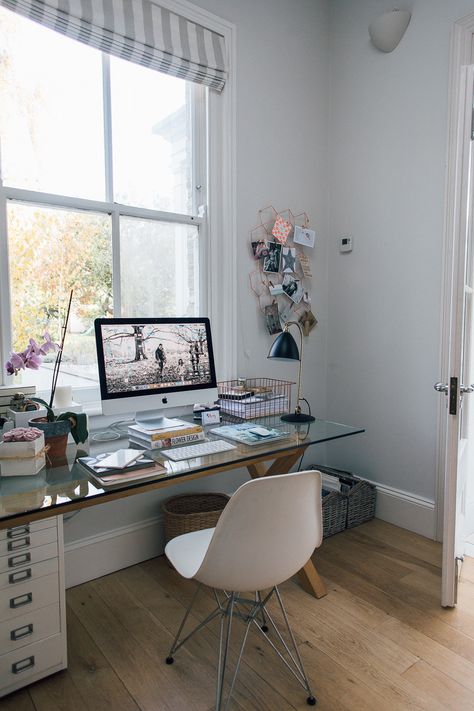 Glass topped desk Glass Desk Setup Aesthetic, Glass Top Desks, Glass Desk Bedroom, Office With Glass Desk, Glass Desk Setup, Clear Desk Aesthetic, Glass Desk Aesthetic, Glass Desk Ideas, Home Office Glass Desk