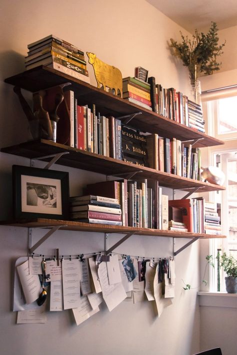 On The Wall Book Shelves, Bookshelf Wall Aesthetic, Boaxel Bookshelf, Bookshelf Over Desk, Vintage Wall Bookshelf, Wall Shelf Over Desk, Book Shelves Over Bed, Wall Hanging Book Shelves, Home Made Bookshelves