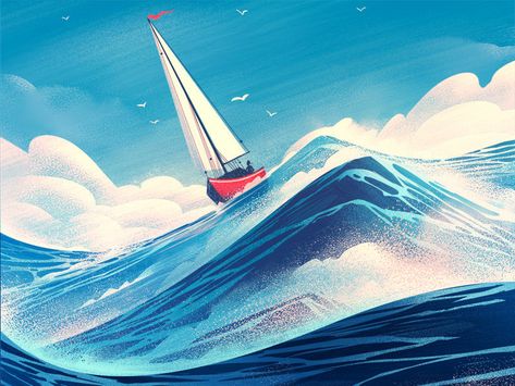 Digital Art: 25 Atmospheric Illustrations of Nature and Landscapes  #nature #art #illustration #graphicdesign #inspiration #natureart #digitalart Storm Illustration, Ship Vector, Sea Illustration, 2d Illustration, Cover Illustration, Soyut Sanat Tabloları, Ocean Scenes, Lukisan Cat Air, Illustration Inspiration