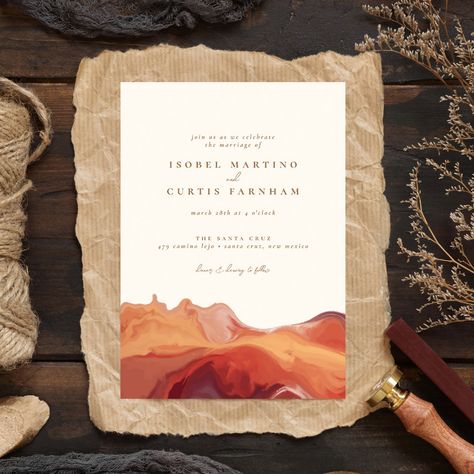 Southwest Wedding Invitations, Desert Invitations, Desert Wedding Decor, Wedding Invitation Gold, Orange Wedding Themes, Burnt Orange Weddings, Southwest Wedding, New Mexico Wedding, Desert Colors