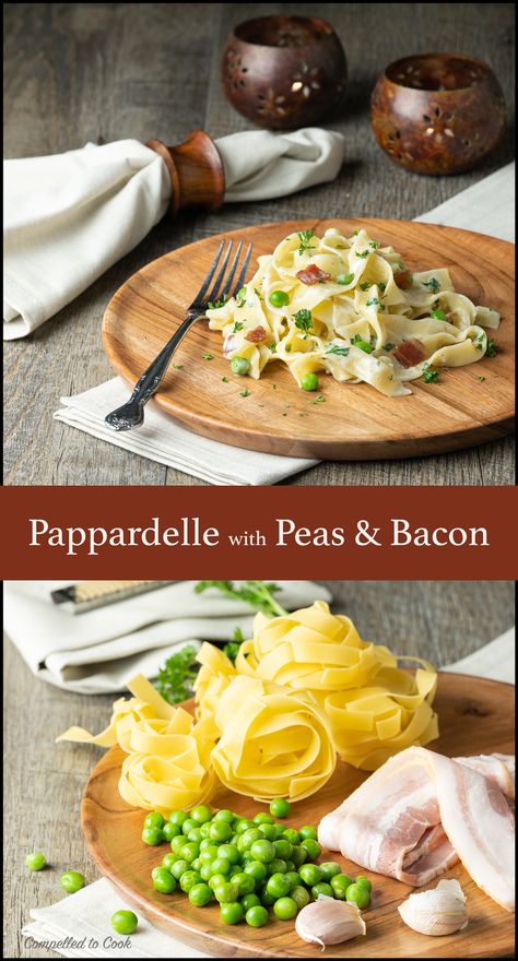 Pepperdella Pasta Recipe, Pasta Pappardelle, Peas And Bacon, Peas Bacon, Quick Pasta, Pork Recipes Easy, Savoury Recipes, Tasty Pasta, Winter Comfort