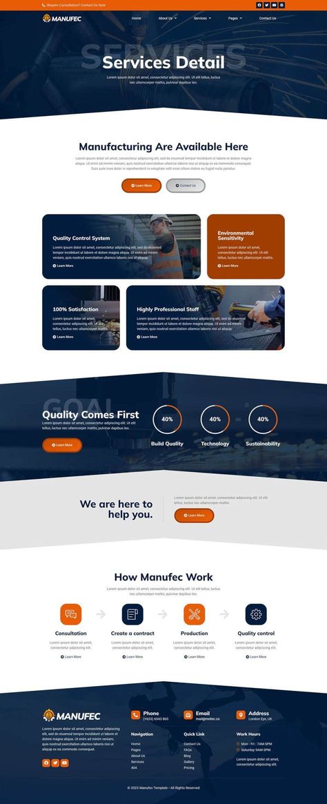 Manufec - Manufacturing & Industrial Elementor Template Kit Elementor Website Design, About Us Page Design, Website Design Templates, Industrial Manufacturing, Website Home Page, Shabby Chic Chairs, Advertisement Template, Color Design Inspiration, Ui Design Website