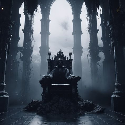 "Monarch of Horror: The King Claims His Throne!" Dark Throne Aesthetic, Evil Throne Room, King On Throne Art, King Sitting On Throne Pose, Hades Throne, Dark Throne Room, Evil Throne, Kingdom Throne, Throne Of Bones