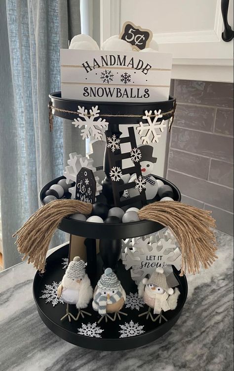 January Tiered Tray Decor, Winter Tiered Tray Ideas, January Decor After Christmas, January Winter Decor, After Christmas Winter Decor, Christmas Signage, Winter Decor Ideas For The Home, Winter Tray, Decor After Christmas