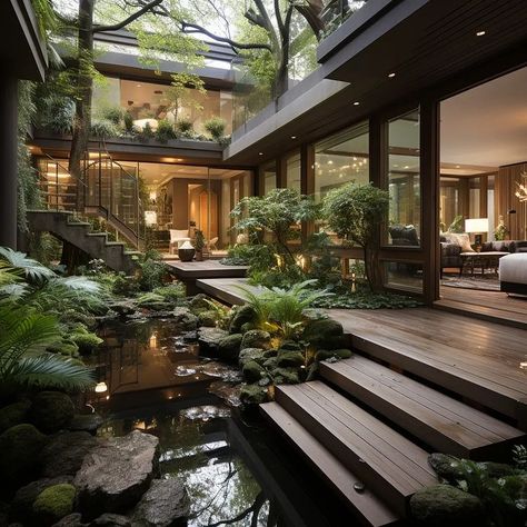 Amit Murao | 🏛️ Exploring Boundless Designs: Indoor Landscaped Courtyards in Modern Houses 🌿🏠 As an architect with an insatiable passion for design, I … | Instagram Garden Sitting Areas, Atrium House, Indoor Courtyard, Poolside Decor, Japanese Style House, Courtyard Design, Latest House Designs, House In Nature, التصميم الخارجي للمنزل