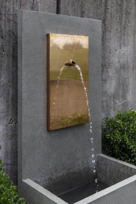 Dimensions: 25" x 17.5″ x 60″ Outdoor Wall Fountains, Modern Fountain, Campania International, French Limestone, Patio Style, Outdoor Fountain, Copper Plate, Wall Fountain, Contemporary Garden