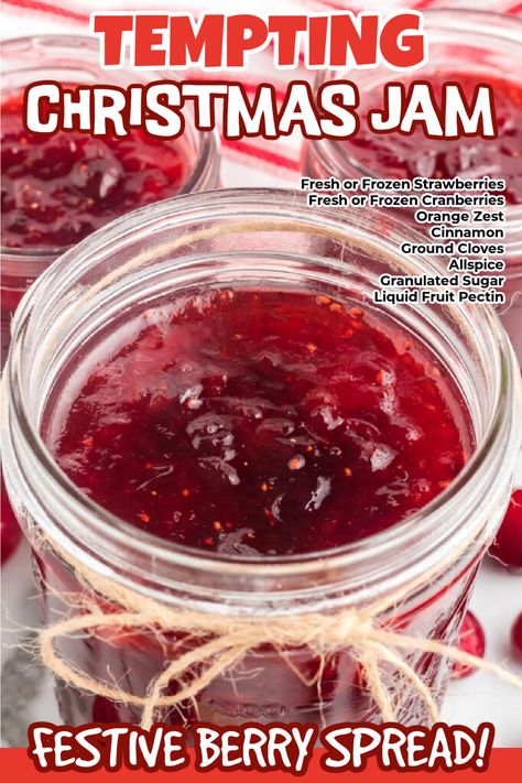 We love making homemade jams for this... - Eating on a Dime Freezer Christmas Jam, Homemade Christmas Jam, Slow Cooker Christmas Jam, Merry Christmas Jam Recipe, Merry Christmas Jam, Spiced Christmas Jam Recipes, Christmas Jam Recipes, Homemade Jam Recipes, Christmas Canning