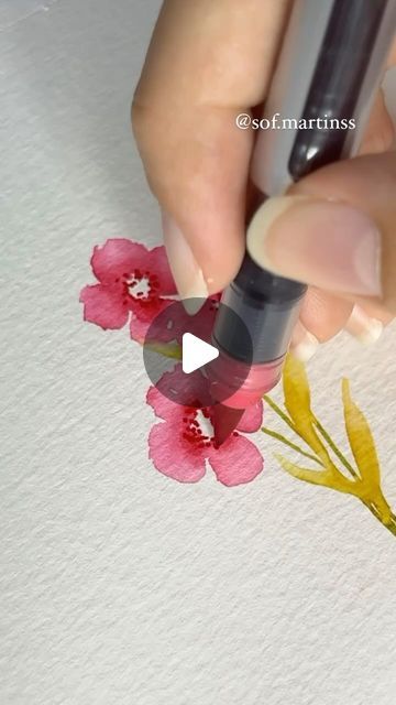 Blush Watercolor Flowers, Watercolor Flower With Black Outline, Fall Floral Watercolor, Watercolor Pen Flowers, Easy Loose Watercolor Flowers, Watercolor Flowers Tutorial Step By Step, Watercolor Doodles Flowers, Painting Ideas Watercolor Easy, Watercolor Sunflower Tutorial