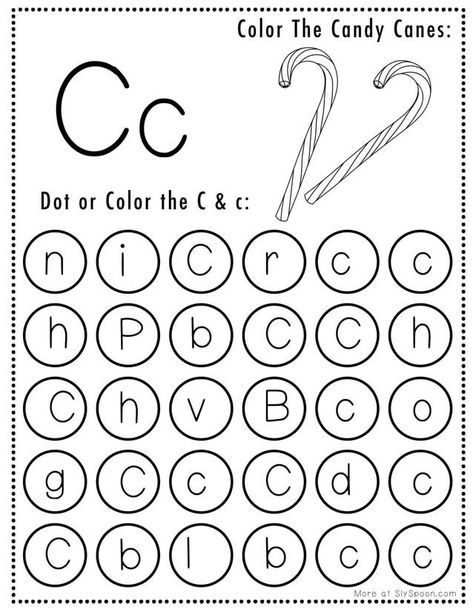 Free Printable Christmas Do a Dot Worksheets - C is for Candy Canes - Looking for fun and educational Christmas activities? Download these free printable alphabet letter C tracing worksheets! Perfect for homeschooling and pre-k classrooms.  Enhance fine motor skills and letter recognition in a festive way. Get your free worksheets today! #ChristmasActivities #FreePrintables #AlphabetTracing #Homeschooling #PreKEducation #PreschoolTeachers #Christmasworksheets  #letterC C Is For Candy Cane, C Is For Christmas, Toddler Christmas Printables Free, Letter Recognition Activities Preschool Free Printables, Candy Cane Activities For Preschool, Christmas Prek Activities, Christmas Worksheets Preschool, Letter C Activities For Preschool, Letter Recognition Activities Preschool