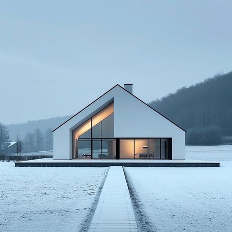 House With Sloping Roof, Shed Roof Architecture, Ski Houses, Lakehouse Design, Minimal Modern Home, Natural Minimalism, Minimal Houses, Scandinavian House Design, Interior Nature