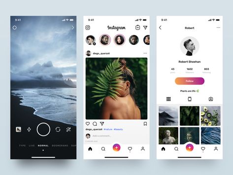 Instagram Redesign Visual Concept by Ian Rakeda | Dribbble | Dribbble Instagram Redesign, Moodboard App, Social App Design, Instagram Png, Ux App Design, Logo Presentation, Camera App, App Interface Design, Presentation Layout