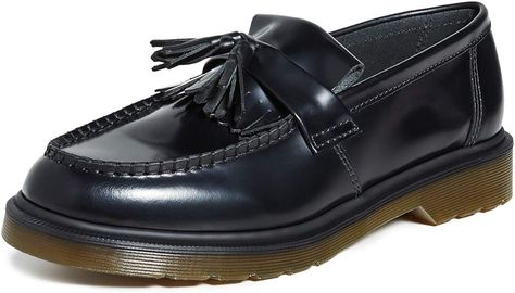 Amazon.com | Dr. Martens Men's Adrian Tassel Loafers, Black, 12-12.5 Medium US | Loafers & Slip-Ons Work Shoes Women, Chic Heels, Waterproof Hiking Shoes, Loafers Online, Cole Haan Women, Black Polish, Loafers Style, Tassel Loafers, Trendy Sneakers