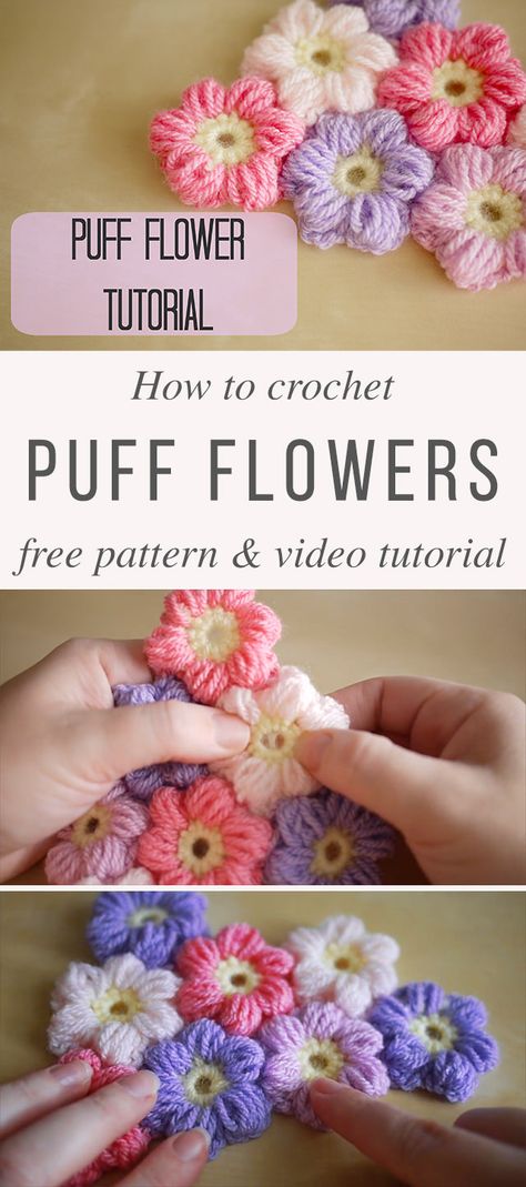 Puff Flowers Crochet Design You Will Love | CrochetBeja Crochet Bubble Flower Pattern, How To Make Puffy Crochet Flowers, Crochet Puffy Flowers Free Pattern, Puffy Flower Crochet Pattern, Flower Puff Crochet, Puffy Flower Crochet, Puff Stitch Flower, Flowers Crochet Pattern, Crochet Pattern Tutorial