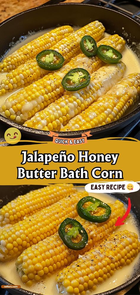 Elevate your corn on the cob with this Jalapeño Honey Butter Bath Corn, where sweet corn soaks in a deliciously spicy and sweet honey butter infused with jalapeño. This dish offers a bold twist on a summer classic, perfect for barbecues or a flavorful side. #JalapenoCorn #HoneyButter #SummerBBQ