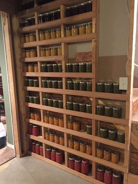 Canned Jar Storage, Canned Good Shelving, Canning Storage Ideas Shelves, Canning Supply Storage Organizing Ideas, Canning Shelf Diy, Canning Pantry Shelves, Canning Jar Shelves, Diy Canning Storage, Canning Jar Storage Ideas