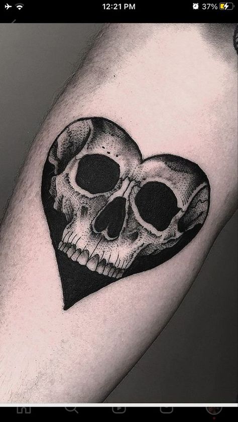 Skull In Heart Tattoo, Creative Skull Tattoos, Goth Cover Up Tattoo, Creepy Heart Tattoo, Small Gothic Tattoos For Women, Hip Tattoo Cover Up Ideas, Skull And Heart Tattoo, Skeleton Heart Tattoo, Gothic Matching Tattoos