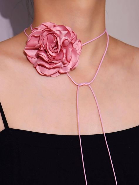 Dusty Pink  Collar  Non-woven Fabric   Embellished   Women's Fashion Jewelry Pink Flower Decor, Collar Rosa, Rose Choker, Embellished Fashion, Fabric Rose, Formal Jewelry, Party Women, Flower Choker, How To Wrap Flowers