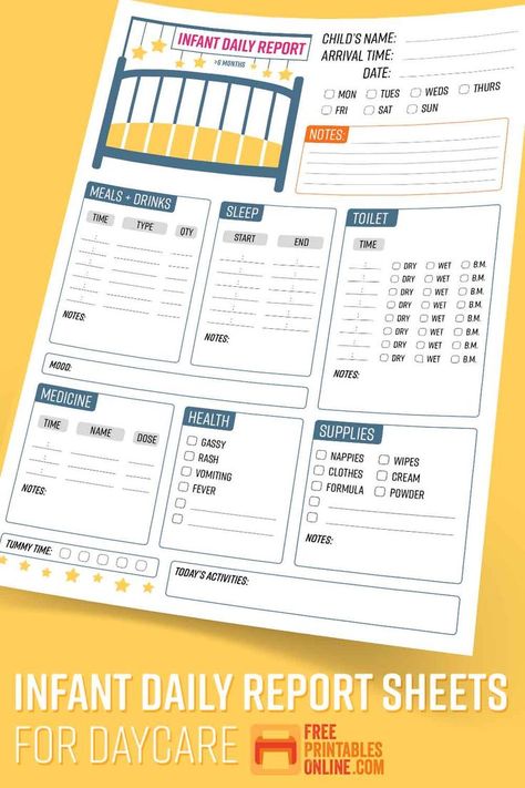 mockup of infant daily report for childcare facilities, nurseries, and daycare centers to use. Infant Daily Report Printable Free, Daycare Daily Report, Daycare Daily Sheets, Infant Daily Report, Acknowledgments For Project, Infant Daycare, Daycare Facility, Free Printable Word Searches, Daily Report