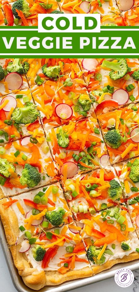 This Cold Veggie Pizza appetizer has a golden crescent roll crust covered with flavored cream cheese and fresh assorted crunchy vegetables. It’s so easy to make and loved by everyone. Great for potlucks, game day, baby showers, and any time! Veggies Pizza With Cream Cheese, Pizza Appetizers Easy Crescent Rolls, Crescent Roll Veggie Pizza Cream Cheeses, Veggie Pizza With Cream Cheese, Cold Vegetable Pizza, Veggie Pizza Appetizer, Crescent Roll Veggie Pizza, Cream Cheese Pizza, Cold Veggie Pizza