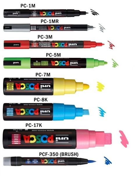 Posca Acrylic Paint Pens showing the different sizes of nibs. Posca Pens Graffiti, Posca Paint Pens Art, Things To Draw With Posca Pens, Posca Graffiti, Posca Pen Art, Posca Drawing Ideas, Posca Painting, Posca Pens Art, Graffiti Supplies