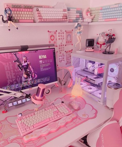 Streaming Room, Games Room Inspiration, Dream Setup, Gaming Desk Setup, Game Aesthetic, Setup Gaming, Gamer Setup, Girly Decor, Cool Dorm Rooms