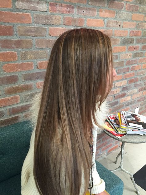 How To Texture Straight Hair, Dark Hair With Light Brown Highlights, Highlights Brown Hair Straight, Straight Brunette Hair With Highlights, Balayage Straight Hair, Hair Color Asian, Brown Hair Looks, Brown Hair Inspo, Brunette Hair With Highlights