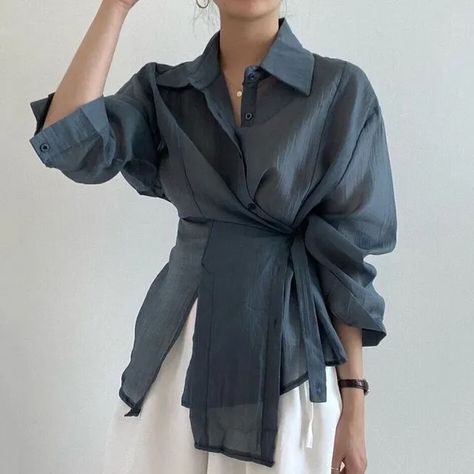 Casual Elegant Style, Button Shirts, Loose Long Sleeve, Shirts Women Fashion, Wrap Shirt, Ținută Casual, Dream Design, Casual Tops For Women, 가을 패션