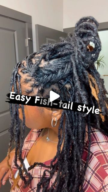 Loc Fishtail Braid, Mid Back Loc Styles, Locs Over Braids, Long Hair Loc Styles For Women, No Retwist Loc Styles For Women Long, Long Loc Styles For Women, Long Locs Updo Styles Black Women, Loc Styles No Retwist Long, Loc Skunk Stripe