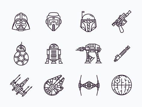 Star Wars Icons by Simonas Maciulis Icon Tattoo, Tato Henna, Cuadros Star Wars, Star Wars Tattoo, 문신 디자인, Star Tattoos, Trendy Tattoos, Mini Tattoos, Minimalist Tattoo