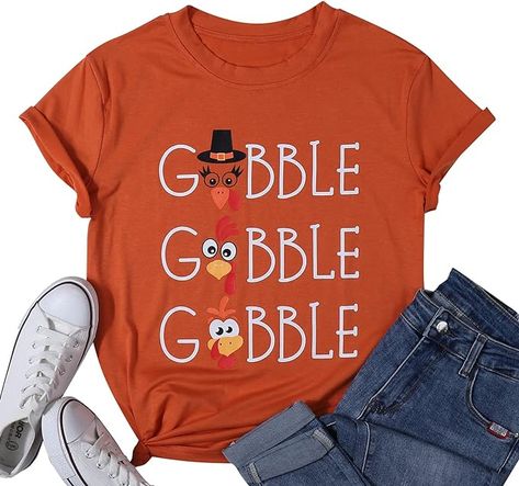 Thanksgiving Tshirts, Thanksgiving Shirts For Women, Cute Sayings, Thanksgiving Clothes, Thanksgiving Tee, Letter Print Tee, Funny Letters, Gobble Gobble, Funny Tee Shirts