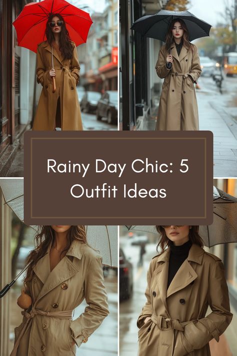 Explore 5 rain-ready outfits that blend style and functionality. This pin showcases rain jackets, chic umbrellas, and waterproof boots. Wet Weather Outfit Rainy Days, Rainy Day Brunch Outfit, Rainy Day Outfit For Spring, Rainy Day Outfits, Rainy Day Hairstyles, Raincoat Outfit, Rainy Day Fashion, Cold Weather Outfit, Boutique Trends