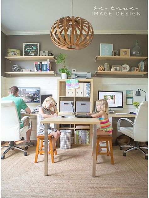 Back to School Tips for Kids' Rooms | Blindster Blog Homework Room, Workspace Ideas, Office Playroom, تصميم للمنزل العصري, Family Office, Creative Workspace, Office Crafts, Craft Room Office, Diy Desk