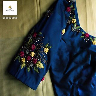 Floral tales! For orders Call / whatsapp 7868994555 Note : This is made on orders only #floralembroidery #frenchknots #threadwork… Simple Maggam Work Blouse, Simple Maggam Work, Simple Saree Blouse Designs, Machi Work, Embroidery Blouses, Maggam Work Blouse, Latest Blouse Designs Pattern, Pearl Work, Kids Blouse Designs