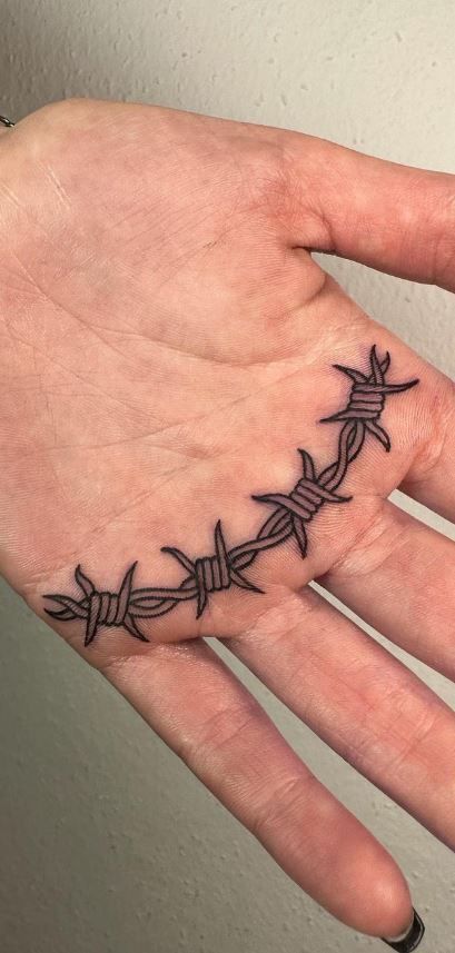 Wrist Tattoos Men Band, Cool Palm Tattoos, Tattoos On Palm Of Hand, Flower Palm Tattoo, Finger Webbing Tattoo, Palm Tattoos Men, V Shaped Tattoo Design, Tattoo Palm Hand, Trippy Word Tattoo