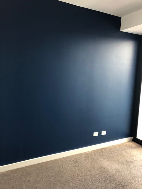 Antarctic Blue by Dulux Dulux Faded Indigo, Dulux Blue, Dark Desk, Room Ideas Dark, Bedroom 2024, Dark Blue Paint, Ocean Room, Dark Blue Walls, Kali Mata