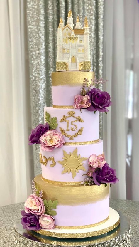 Rapunzel Quinceanera Theme Cake, Rapunzel Sweet 16 Cake, Rapunzel Inspired Cake, Rapunzel Theme Quinceanera Decorations, Rapunzel Quince Invitations, Tangled Quince Cake, Rapunzel Quince Cake, Repunzel Quince Theme Dress, Tangled Cake Rapunzel